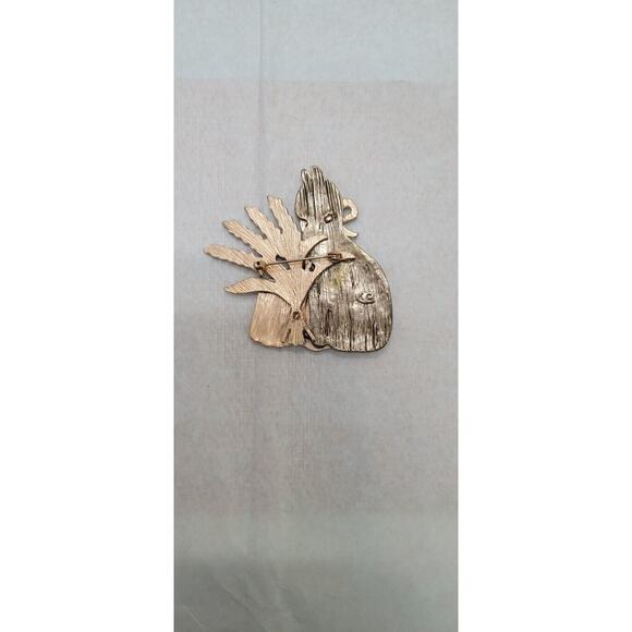 Kenneth Cole Signed Gold Tone Fall Pumpkin Cat Blue Gem Bowtie Brooch 2.5" x 2" - Picture 4 of 4